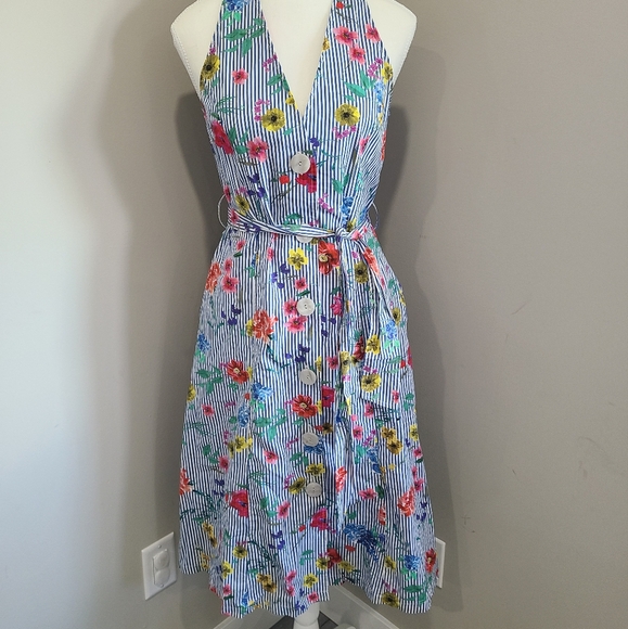 ZARA FLORAL STRIPED DRESS WITH POCKETS - Picture 3 of 7